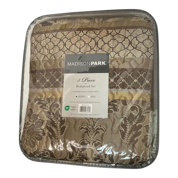 Madison Park Bellagio Jacquard Quilted 5 Pc Bedspread Set Brown Queen - Picture 5 of 5
